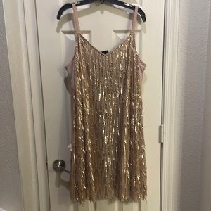 Torrid FRINGE MINI DRESS - GOLD SHIMMER Size 1X